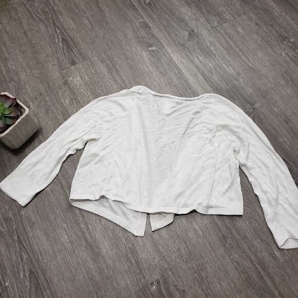 Chico's Open Front Cropped Cardigan Sweater Sz 0 S White Rayon - Picture 2 of 6